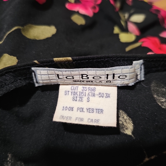 ✨ La Belle Vintage Floral 2-Piece Set Black Pink Top & Skirt Made in USA Size S - Picture 3 of 7